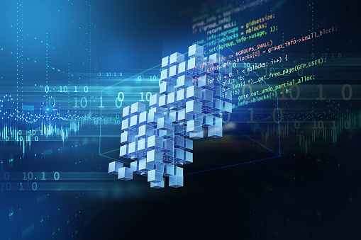 Block chain network concept on technology background 3d illustration